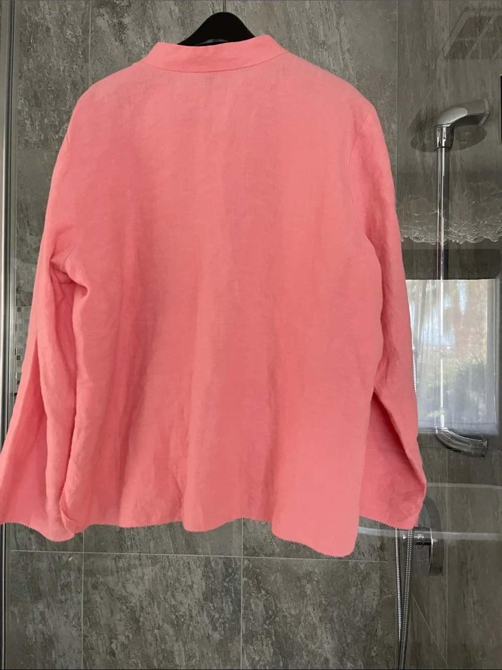 Eileen Fisher Light Pink Linen Mandarin-Collar Shirt Size M - Picture 4 of 4